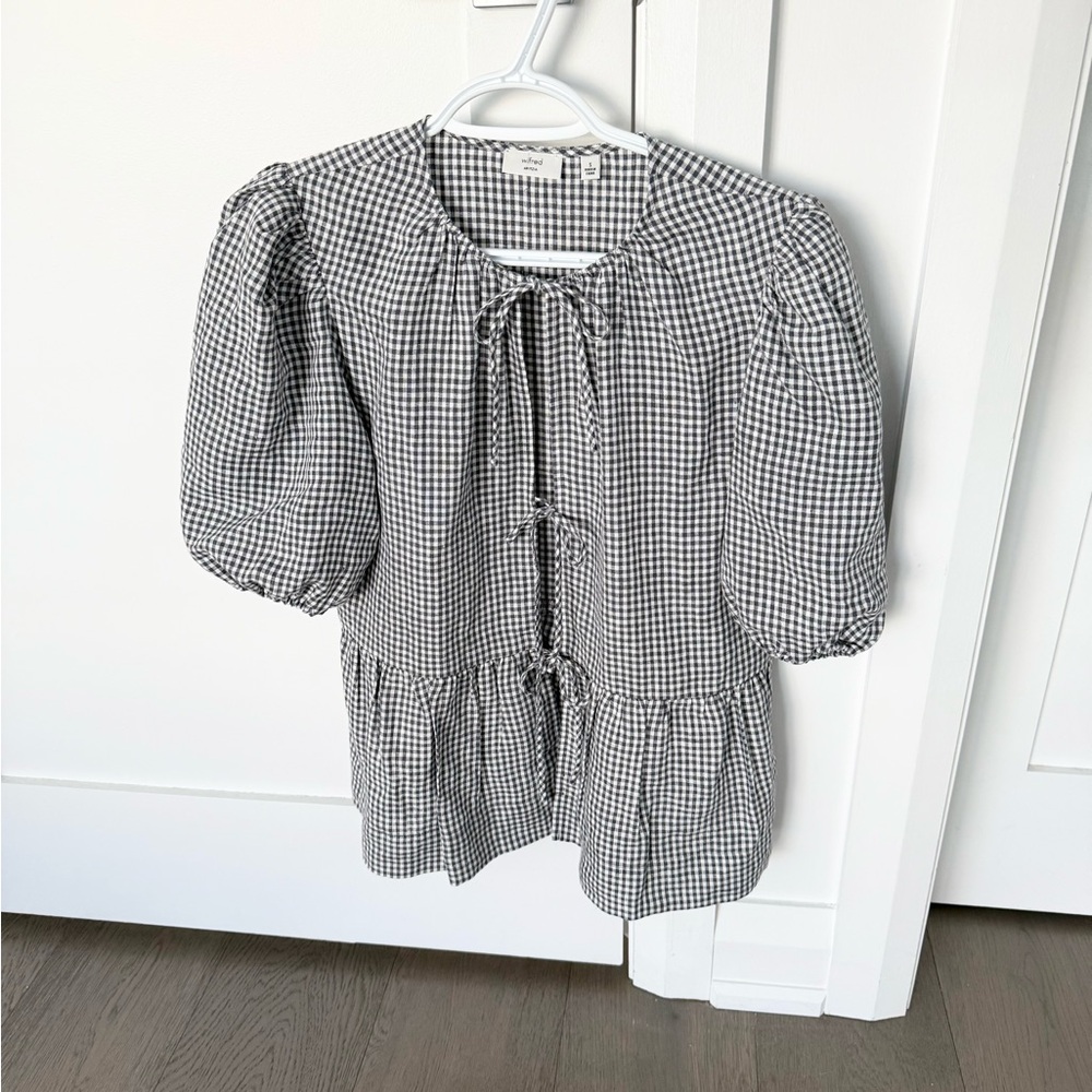 Wilfred Black and White Gingham Puff Sleeve Blouse